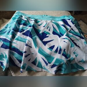 Blue and White Patterned Swim Skirt